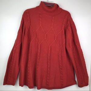 Sahalie 1X Cable Knit Cotton Blend Turtleneck
